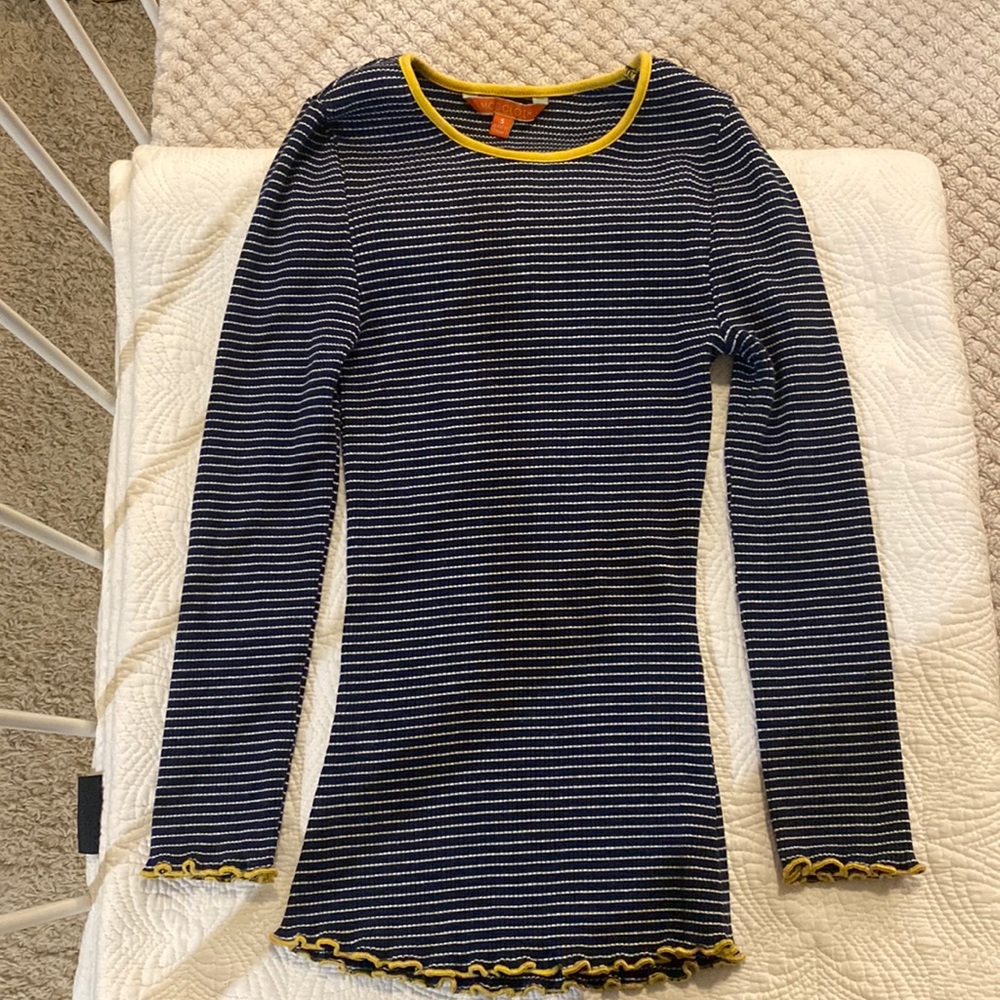 Modcloth Striped Ruffle Edge Long Sleeve Top